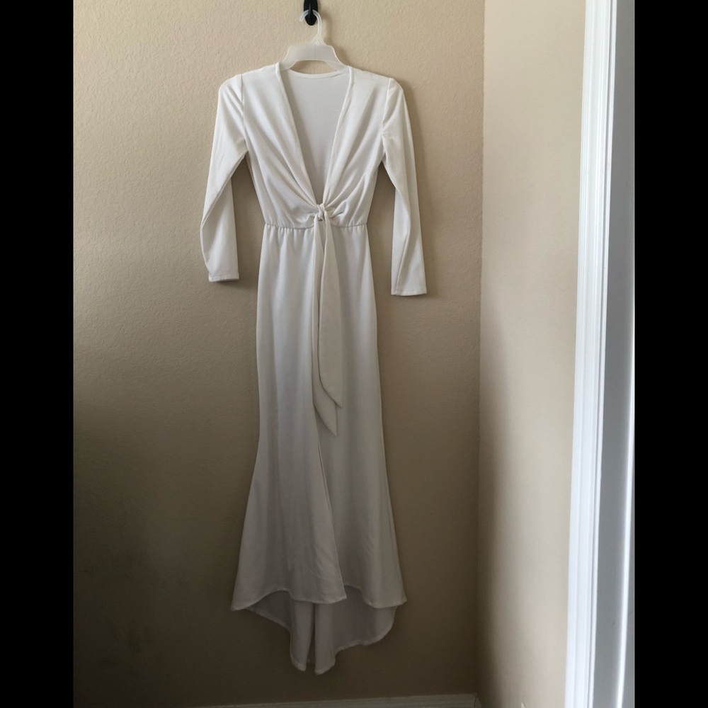 White asymmetrical maxi dress